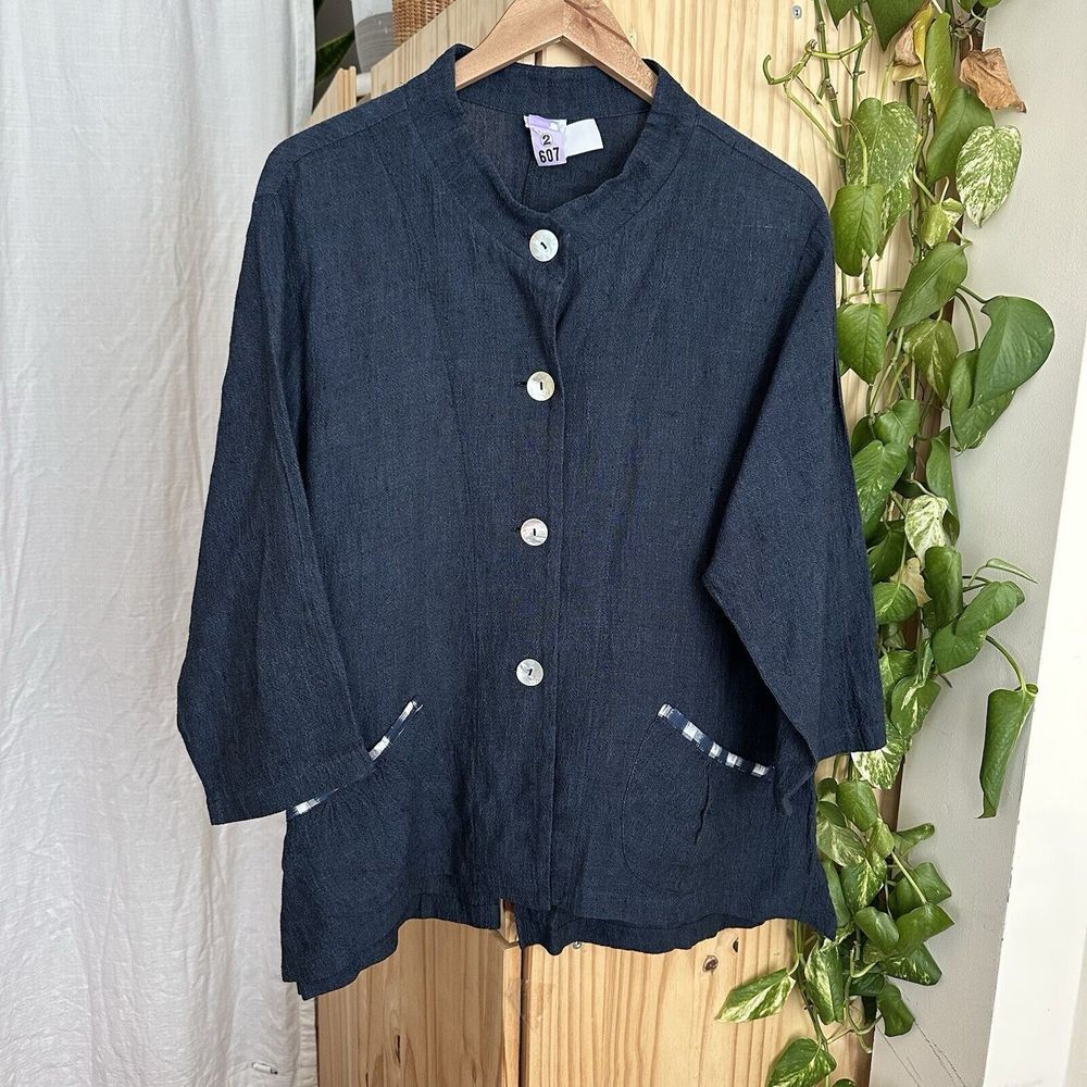 Yasuko Linen Lightweight Shirt Jacket Tunic Top Pockets XL Lagenlook Art to Wear